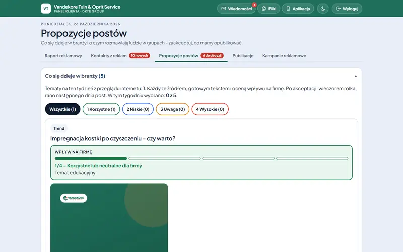 Propozycje postów do akceptacji w portalu